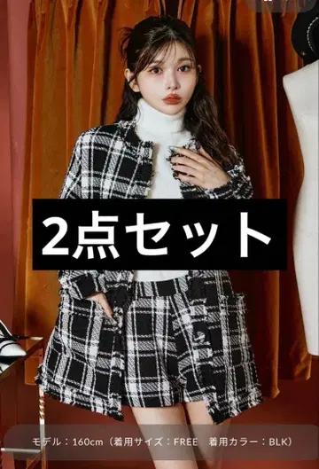 [ 2세트 ] 체크 프린지 트위드 자켓 블랙 다리치