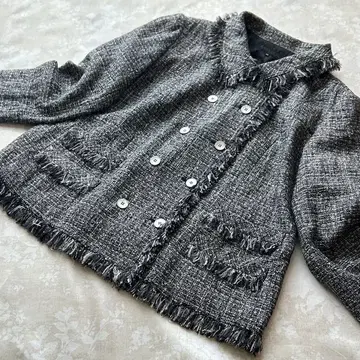 빅 사이즈 모가 프린지 트위드 더블 브레스트 자켓 일본제
