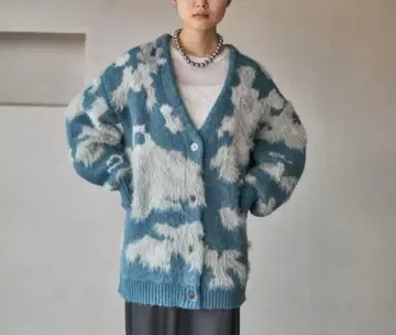 5 게이지 패턴 샤기 V넥 가디건 렙심 미사용 새상품 이번 시즌 신상