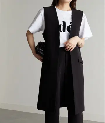 새상품급 RANAN 노카라 롱베스트 셋업 블랙 L