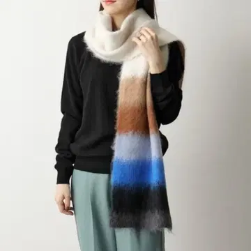 누메로벤투노 머플러 모헤어 울 보더 블루 브라운 새상품급