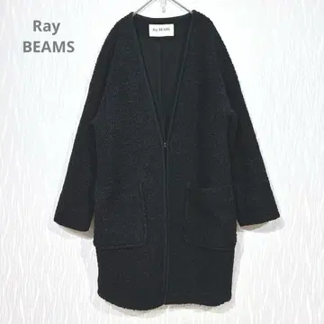 Ray BEAMS 울 혼방 부클 노카라 코트 블랙