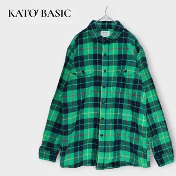 카토 베이직 플란넬 셔츠 M 긴팔 체크 그린