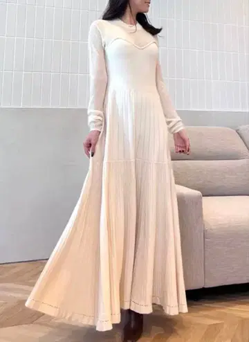 eimy istoire 아이보리 긴팔 니트 원피스 시스루