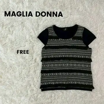 MAGLIA DONNA 울 반팔 니트 블랙 올 패턴