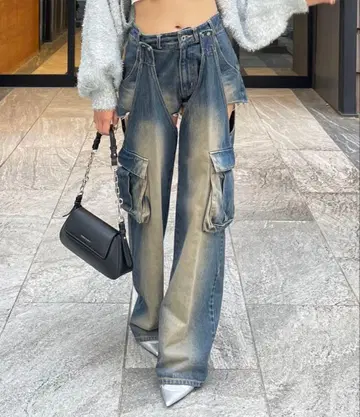 [택 포함] SPIRALGIRL 2way 카고 오버 다이 데님 S 블루