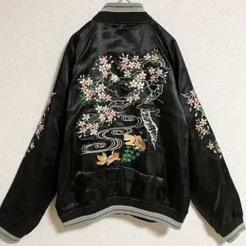 BARCEDOS 스카잔 자수 금붕어 꽃 벚꽃 긴팔 블랙 M 사이즈