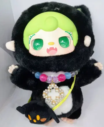 yooki 봉제 인형 블랙 후드 그린 컬러 눈 목걸이 2점