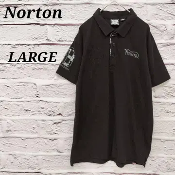 노튼 [ LARGE ] 반팔 피케 셔츠 브랜드 로고 자수 코튼 혼방 블랙