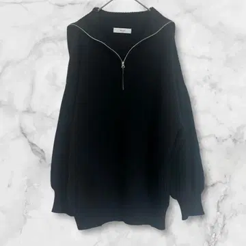 디스코트 블랙 하이넥 리브 스웨터 하프 지퍼 풀오버 F 면