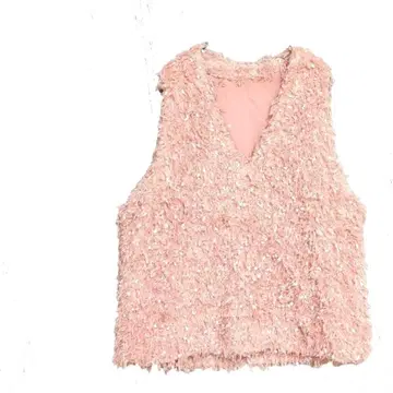 [ 새상품급 ] 프로즈 베일 퍼지 샤기 스팽글 V넥 베스트