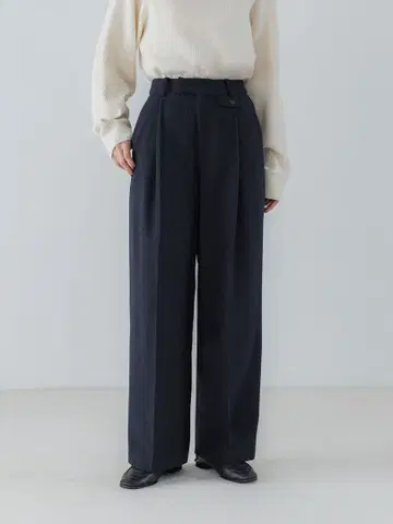 crewre 울 믹스 트위드 슬랙스 턱 스트레이트 네이비 겨울