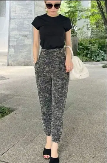 JENNE 일본 봉제 트위드 슬림 레그 스웨트 팬츠 블랙 L