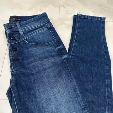 GUESS 데님 버튼 플라이 하이웨스트 청바지