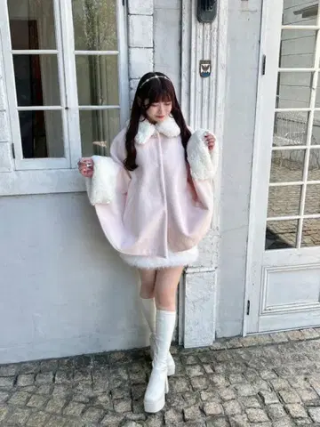 완판템 evelyn 비쥬 판초 코트 핑크