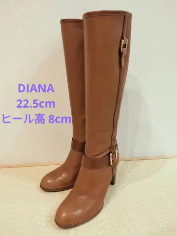 DIANA 22.5cm 힐 높이 8cm 브라운 롱 부츠 와이드 힐