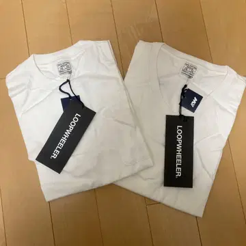 LOOPWHEELER 화이트 V넥 둥근넥 2장 세트