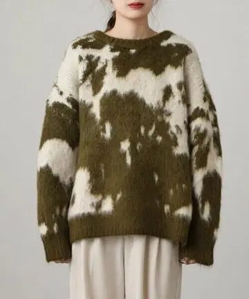 ESICA 에시카 새상품 뉴앙스 카우 패턴 니트 카키