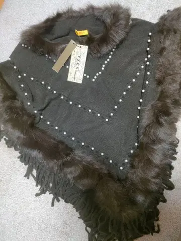 퍼 포함 다크 그레이 판초 브라운 미사용 택 포함