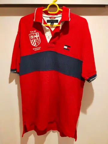 타미힐피거 빨간색 스트라이프 피케 셔츠