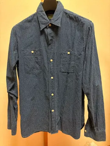 SUGAR CANE 네이비 화이트 도트 긴팔 셔츠