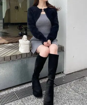 NOMAE 숏 볼레로 니트 미니 원피스