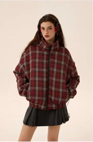 리버서블 빨간색 체크 자켓 지저인