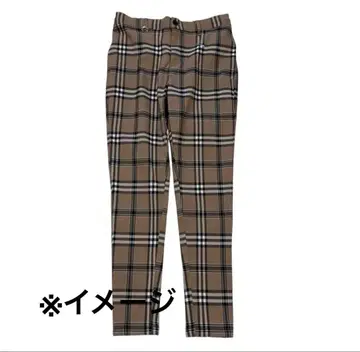 베이지 체크 무늬 슬림핏 팬츠