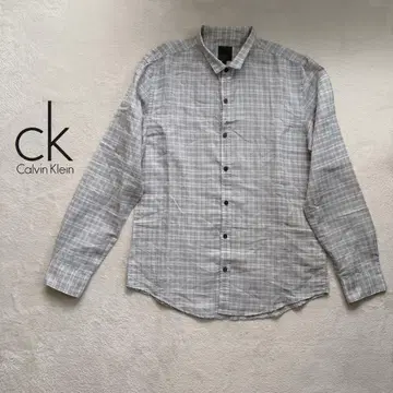 캘빈클라인 체크 무늬 셔츠 린넨 혼방 그레이 와이어 포함 M 온워드