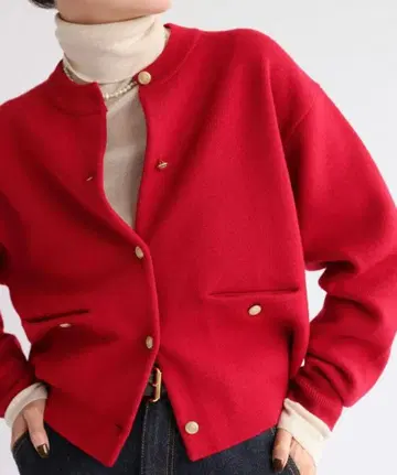 [ IENA ] 이에나 니트 가디건 자켓 빨간색 골드 버튼 베이크루즈
