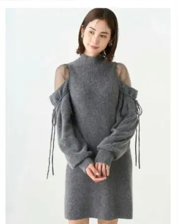 스나이델 시스루 숄더 미니 니트 원피스