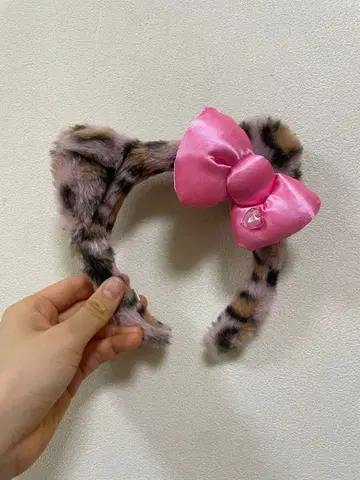 레오파드 무늬 리본 포함 머리띠