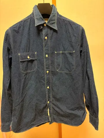 SUGAR CANE 도트 무늬 데님 셔츠 SM