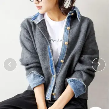 데님 옷깃 버튼 니트 가디건 차콜 Lumier 동 타입