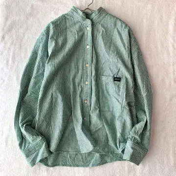 [ 써니클라우드 ] 버튼 셔츠 스트라이프 패턴 면 100% 밴드 카라 L