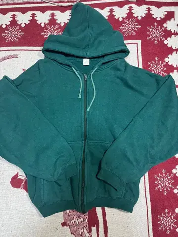 지퍼 후드티 그린 페이드 크롭 기장