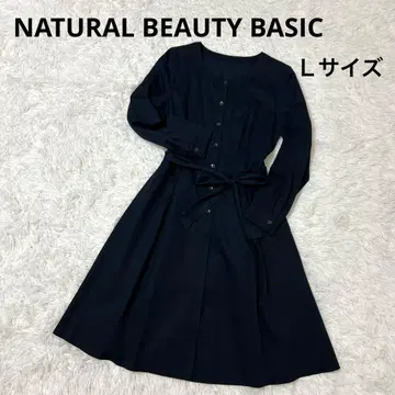 내추럴 뷰티 베이직 NBB 턱 플레어 원피스 리본 네이비