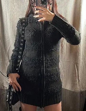 블랙 집업 니트 히메갸루 그런지 y2k 헤이세이 갸루