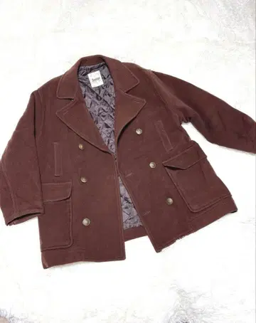 Scoop 다크 브라운 더블 브레스트 피 코트