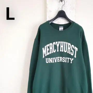 구제 JERZEES 맨투맨 그린 칼리지 로고 프린트 L