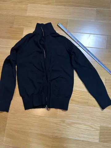 ING N I 블랙 지퍼 울 하이넥 가디건