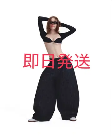 M 사이즈 PUSH PUSH 와이드 팬츠 블랙 스트라이프 데님