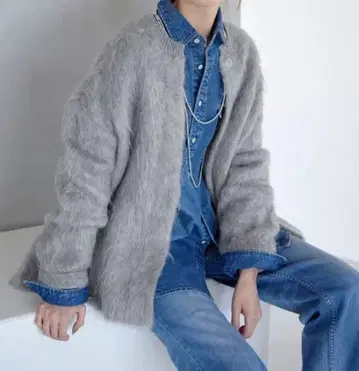 이에나 그레이 모헤어 혼방 가디건 긴팔