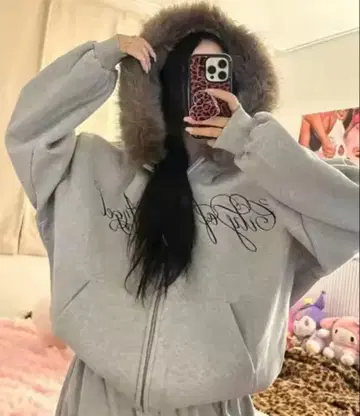 퍼 후드 후드티 그레이 블랙