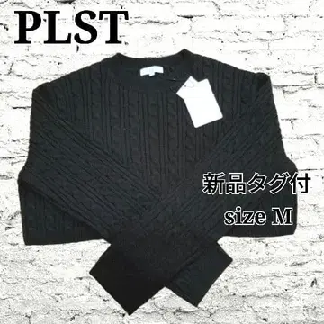 택 포함 새상품 PLST 플라스테 니트 스웨터 숏 기장 케이블 짜임 블랙