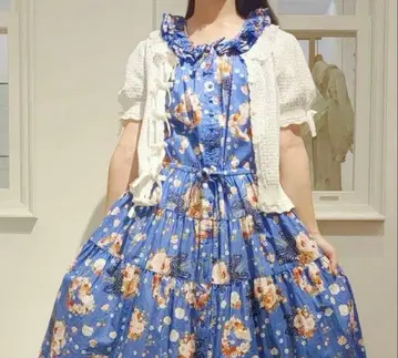 인기! 핑크하우스 리본 부케 미디 원피스 블루