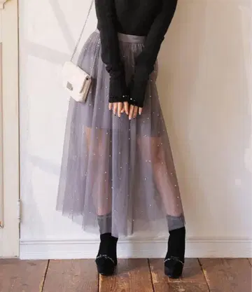 m me eme 비쥬 튤 롱 스커트