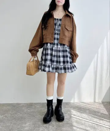 페이크 스웨이드 지퍼 숏 블루종