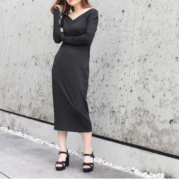 [ DRWCYS ] 다크 그레이 V넥 원피스