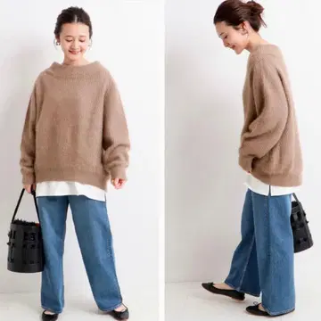 SLOBE IENA 라쿤 혼 뉴앙스 오버 풀오버 스웨터 브라운